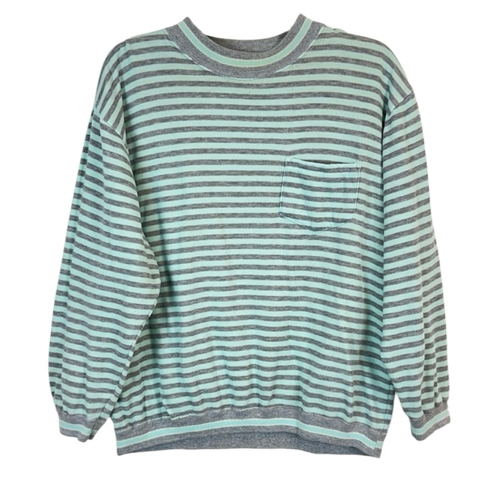 Vintage 80’s Pastel Mint Green Stripe Fairy Kei Kawaii Sweatshirt Size L